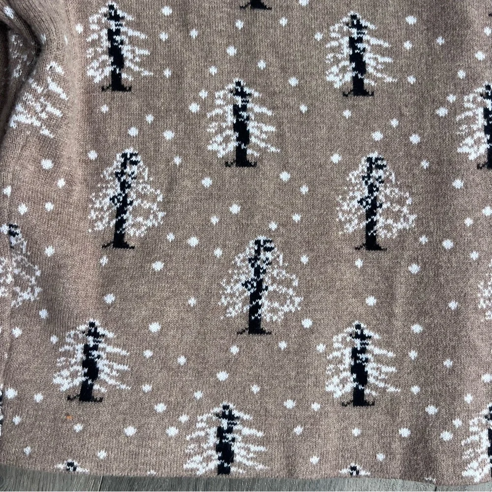 Vintage Lands End Womens Size LP Snow Tree All Over Print Knit Cardigan Sweater - Picture 6 of 9